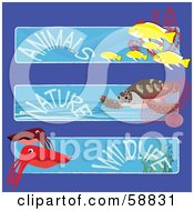 Royalty Free RF Clipart Illustration Of A Digital Collage Of Three Fish Turtle And Squid Animals Nature And Wildlife Banners by kaycee