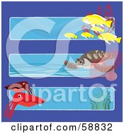 Poster, Art Print Of Digital Collage Of Three Ocean Banners With Fish A Turtle And Squid