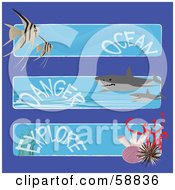 Poster, Art Print Of Digital Collage Of Three Fish Shark And Coral Ocean Danger And Explore Banners