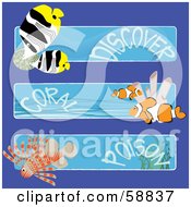 Royalty Free RF Clipart Illustration Of A Digital Collage Of Three Fish Discover Coral And Poison Banners