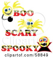 Poster, Art Print Of Digital Collage Of Three Boo Scary And Spooky Yellow Halloween Emoticons