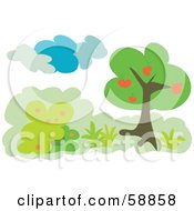 Poster, Art Print Of Heart Fruit Tree With Shrubs Under Clouds