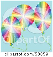 Poster, Art Print Of Three Sparkling Rainbow Balloons Over Blue