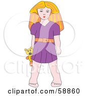 Royalty Free RF Clipart Illustration Of A Blond Girl In A Purple Dress Standing With A Teddy Bear