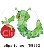 Poster, Art Print Of Green Caterpillar By A Red Apple