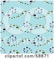 Royalty Free RF Clipart Illustration Of A Seamless Fish Swirl Pattern On Blue