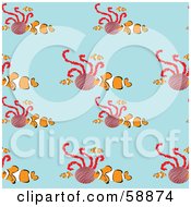 Seamless Clownfish Pattern On Blue