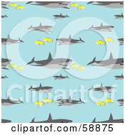 Poster, Art Print Of Seamless Shark And Fish Pattern On Blue