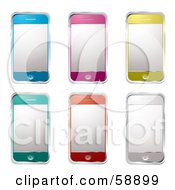 Poster, Art Print Of Digital Collage Of Blue Pink Yellow Green Orange And Silver Modern Cell Phones