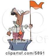 Successful African American Business Man Standing On A Mountain Top With A Red Flag Clipart Illustration