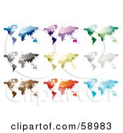 Digital Collage Of Nine Colorful World Maps On White
