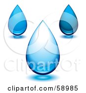 Royalty Free RF Clipart Illustration Of A Digital Collage Of Three Blue Droplets With Shadows