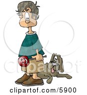 Poster, Art Print Of Bored Boy Holding A Lollipop And Standing With His Back Towards A Dog