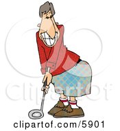 Happy Man Golfing At A Golf Course On The Weekend Clipart Picture