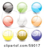 Digital Collage Of Rounded Colorful Burst Seal Buttons - Version 1