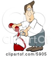 Poster, Art Print Of Angry Man Cutting The Phone Cord