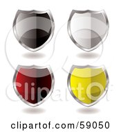 Royalty Free RF Clipart Illustration Of A Digital Collage Of Colorful Shield Icon Buttons Rimmed In Chrome Version 1