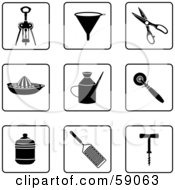 Royalty Free RF Clipart Illustration Of A Digital Collage Of Black And White Kitchen Icon Buttons Version 1 by Frisko