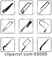 Royalty Free RF Clipart Illustration Of A Digital Collage Of Black And White Saw Icon Buttons