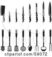 Royalty Free RF Clipart Illustration Of A Digital Collage Of Black And White Kitchen Utensils