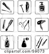 Royalty Free RF Clipart Illustration Of A Digital Collage Of Black And White Personal Hygiene Icon Buttons by Frisko