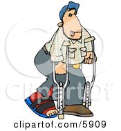 Poster, Art Print Of Injured Man Walking On Crutches With A Broken Leg