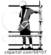 Royalty Free RF Clipart Illustration Of A Silhouetted Construction Worker Wearing Safety Gear And Standing On A Platform