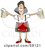 Poster, Art Print Of Friendly Oktoberfest Woman Holding Out Two Beer Mugs