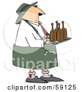 Royalty Free RF Clipart Illustration Of An Oktoberfest Man Carrying Brown Beer Bottles On A Tray