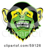 Poster, Art Print Of Evil Green Monkey Face With Sharp Teeth