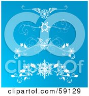 Digital Collage Of Four Icy Snowflake Flourish Designs On Blue