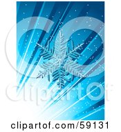 Poster, Art Print Of Snowflake On A Blue Background With Bright Light And Rays