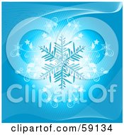 Poster, Art Print Of Blue Snowflake On A Glowing White And Blue Background With Flourishes