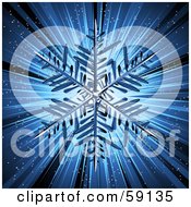 Poster, Art Print Of Dark Blue Snowflake On A Shining Background With Sparkles