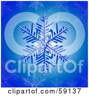 Poster, Art Print Of Blue Snowflake On A Glowing Background With Icy Snowflakes