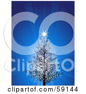 Poster, Art Print Of Shining Star On A Christmas Tree Over A Blue Shining Background