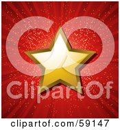 Poster, Art Print Of Shiny Golden Star On A Shining Red Background With Gold Sparkles