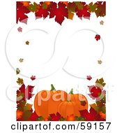 Poster, Art Print Of Autumn Border Of Colorful Leaves Around White With Pumpkins Along The Lower Bottom