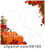 Poster, Art Print Of Autumn Border Of Colorful Leaves Around White With Pumpkins Along The Lower Left