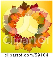 Colorful Autumn Wreath Of Leaves On Yellow