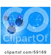 Royalty Free RF Clipart Illustration Of A Magical Blue Snowflake And Flourish Background With Three Christmas Ornaments