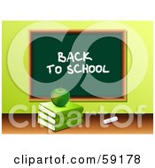 Poster, Art Print Of Green Apple Resting On A Stack Of Books In Front Of A Back To School Chalk Board