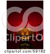 Royalty Free RF Clipart Illustration Of An Evil Halloween Pumpkin On A Bleeding Red Background by elaineitalia