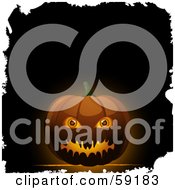 Poster, Art Print Of Evil Jack O Lantern With Eyeballs On A Glowing Dark Background With White Grunge