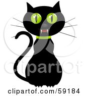 Creepy Black Cat With Green Eyes And Fangs