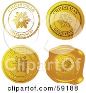 Royalty Free RF Clipart Illustration Of A Digital Collage Of Four Golden Christmas Greeting Seals And Stamps by Eugene