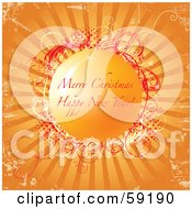 Poster, Art Print Of Merry Christmas Happy New Year Greeting In An Orange Circle On A Shining Grunge Background