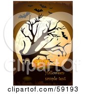 Poster, Art Print Of Owl In A Bare Tree By Halloween Pumpkins In Front Of A Full Moon With Vampire Bats
