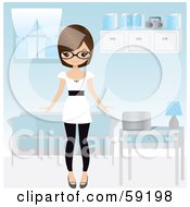 Poster, Art Print Of Friendly Young Woman Proudly Showing Off Her Blue Living Room