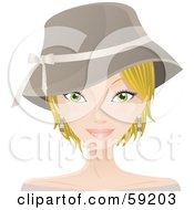 Poster, Art Print Of Pretty Blond Woman With Short Hair Wearing A Hat